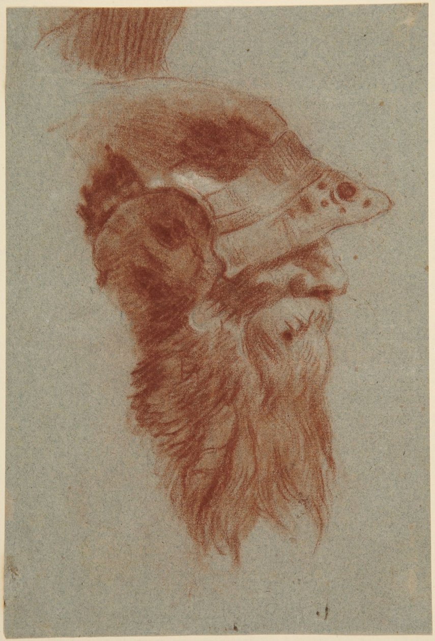 Kopstudie van een bebaarde soldaat voor de Kaisersaal in Würzburg door Giovanni Battista Tiepolo