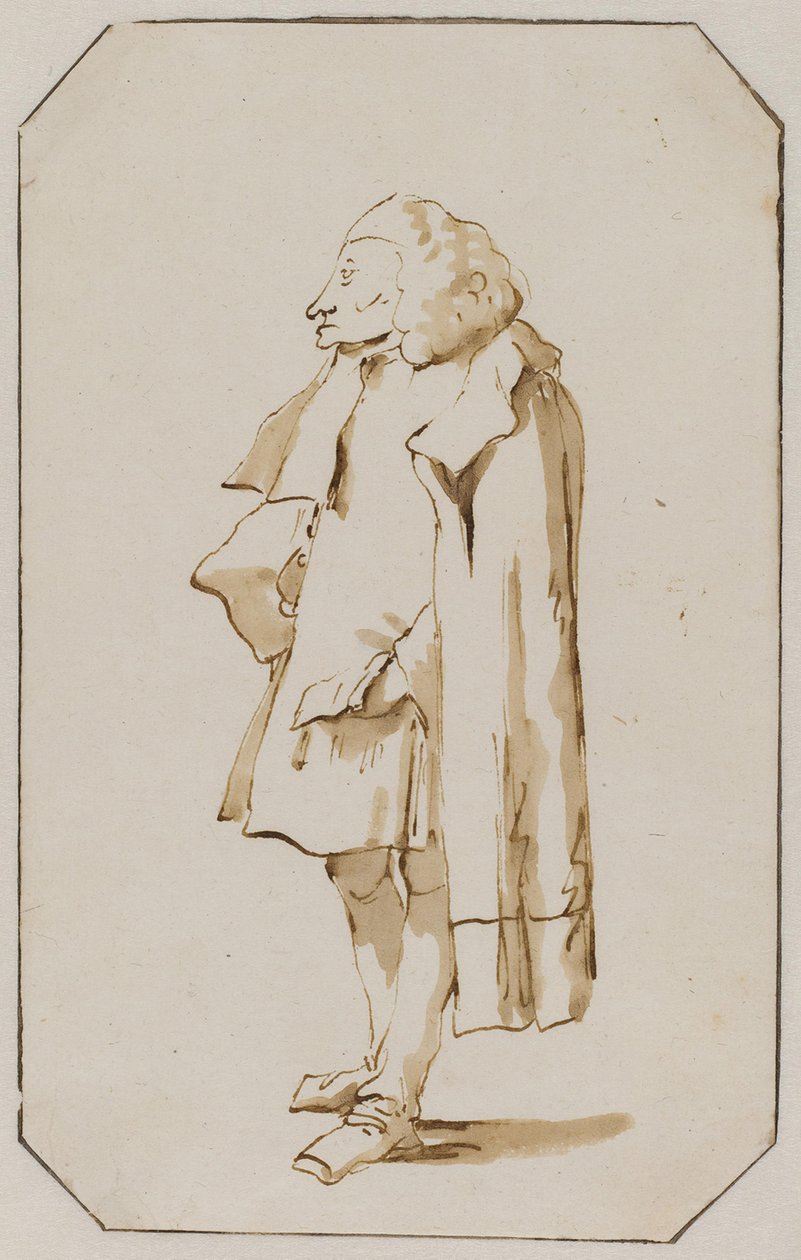 Karikatuur van een staande man in een cape door Giovanni Battista Tiepolo