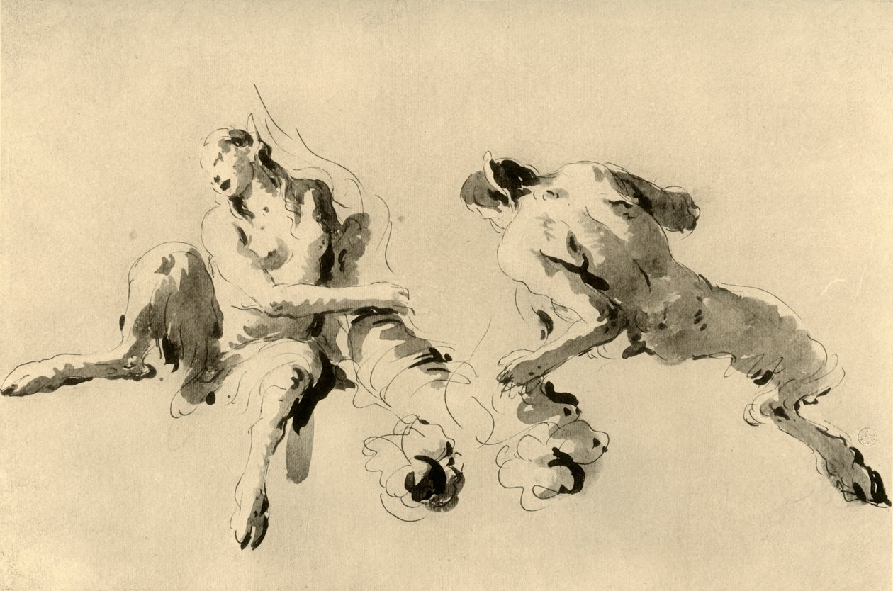 Mannelijke en vrouwelijke faun met hoorn des overvloeds, midden 18e eeuw, 1928 door Giovanni Battista Tiepolo