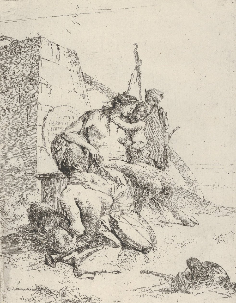 Satyrfamilie met de obelisk, uit de Scherzi door Giovanni Battista Tiepolo