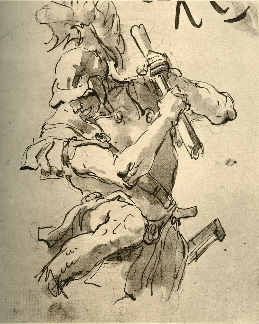Soldaat heft zijn arm om te slaan door Giovanni Battista Tiepolo