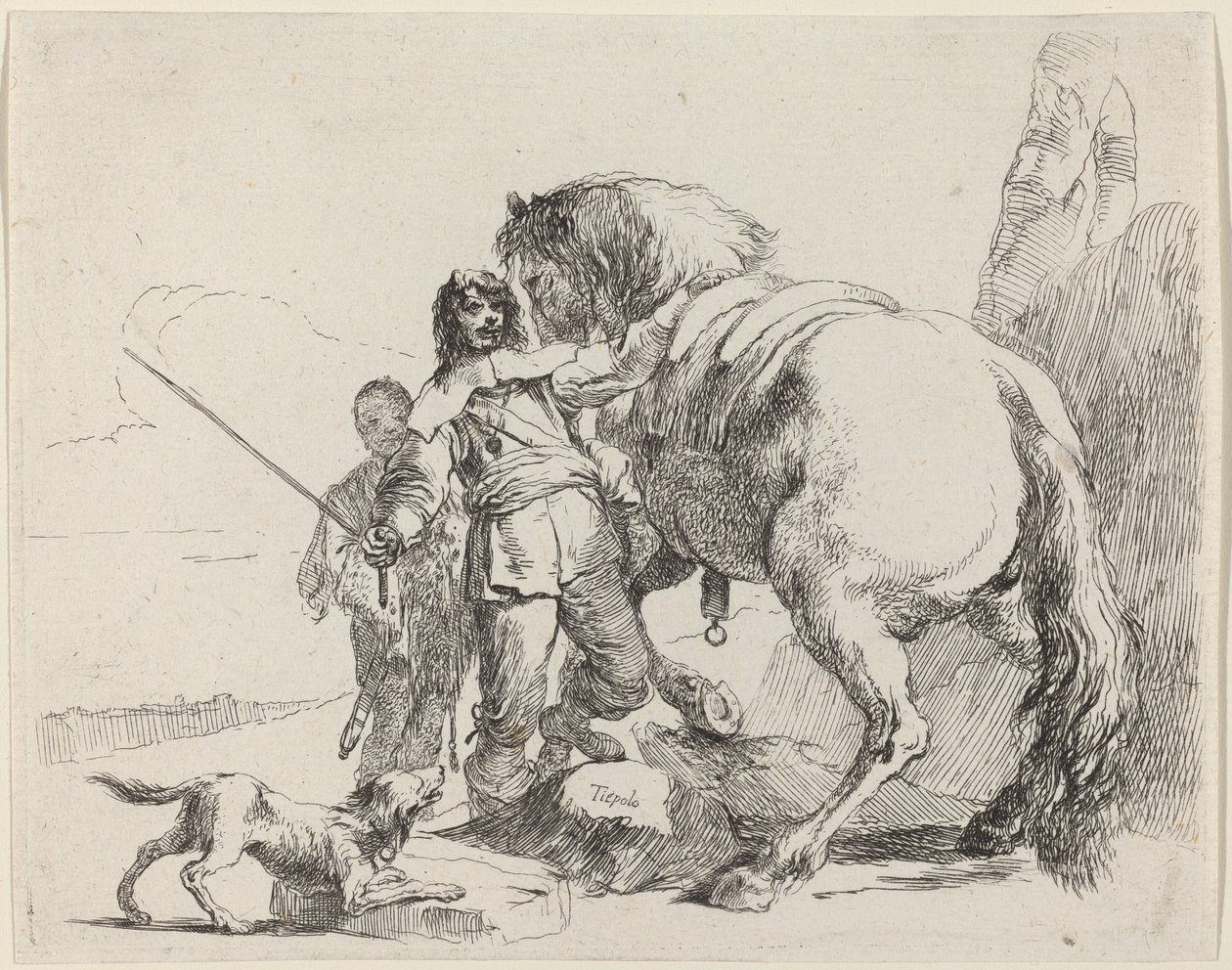 Soldaat met paard en bediende door Giovanni Battista Tiepolo