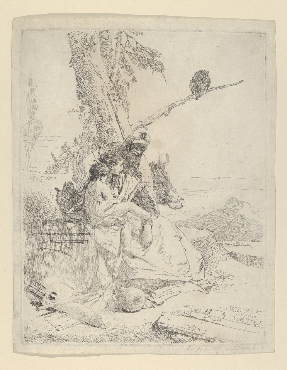 De familie van de oosterse boer, uit de Scherzi door Giovanni Battista Tiepolo