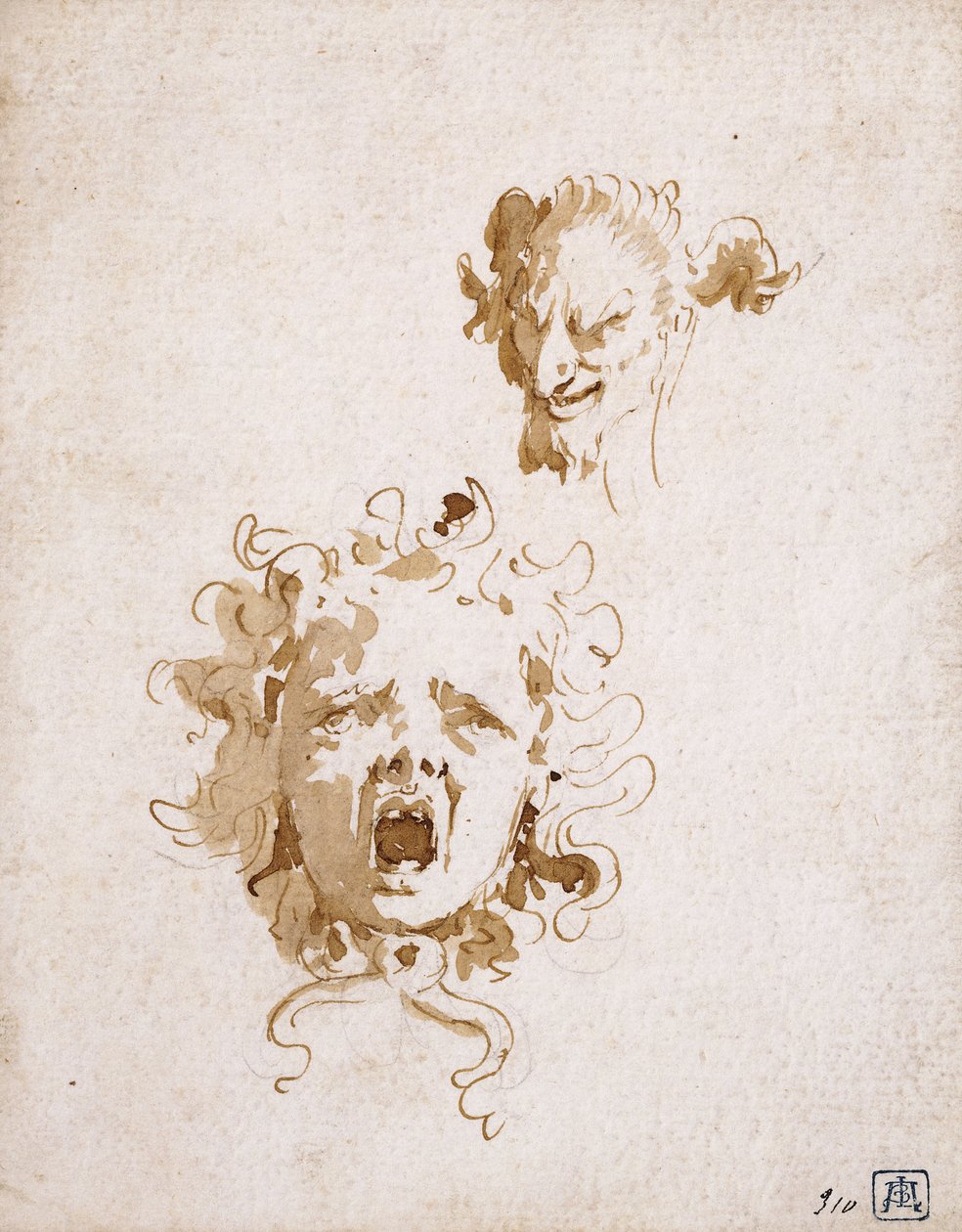 Het Hoofd van Medusa en het Hoofd van een Sater door Giovanni-Battista Tiepolo