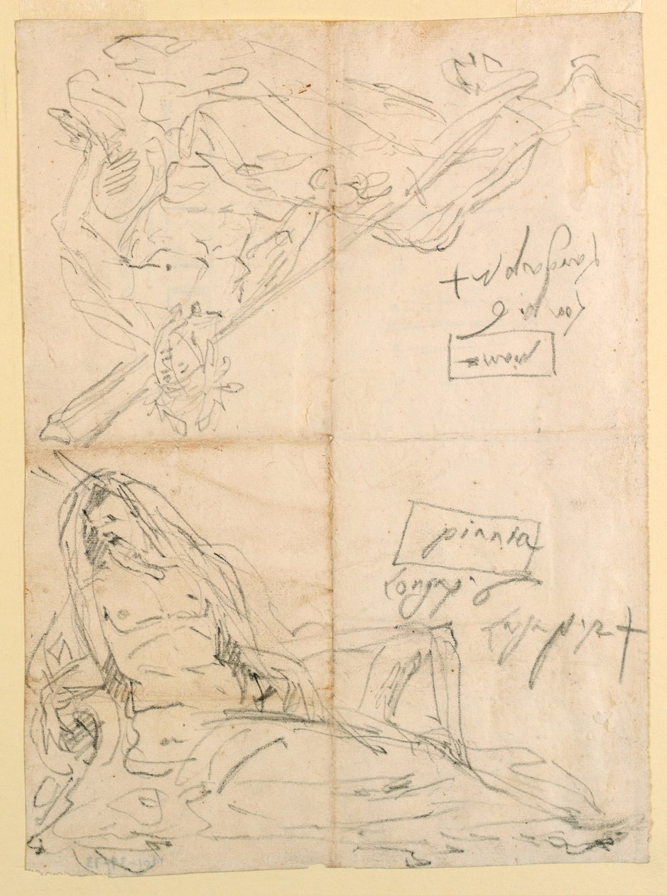 Twee Schetsen van Riviergoden door Giovanni Battista Tiepolo