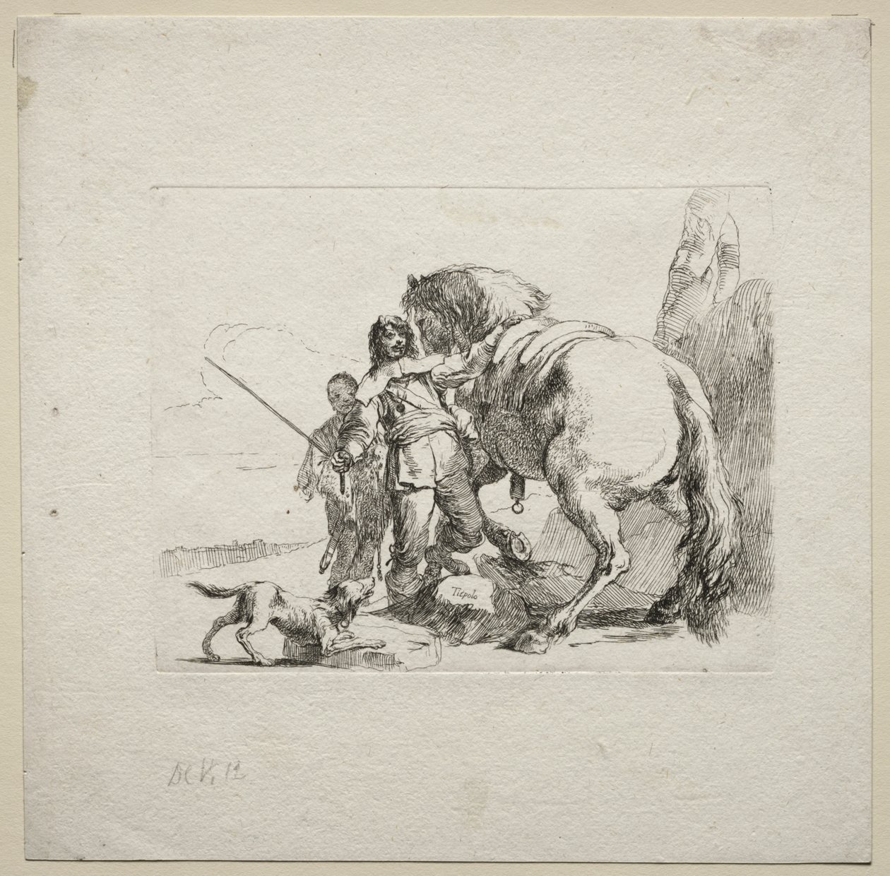 Verschillende Caprices: De Ridder die zijn Paard Beklimt door Giovanni Battista Tiepolo