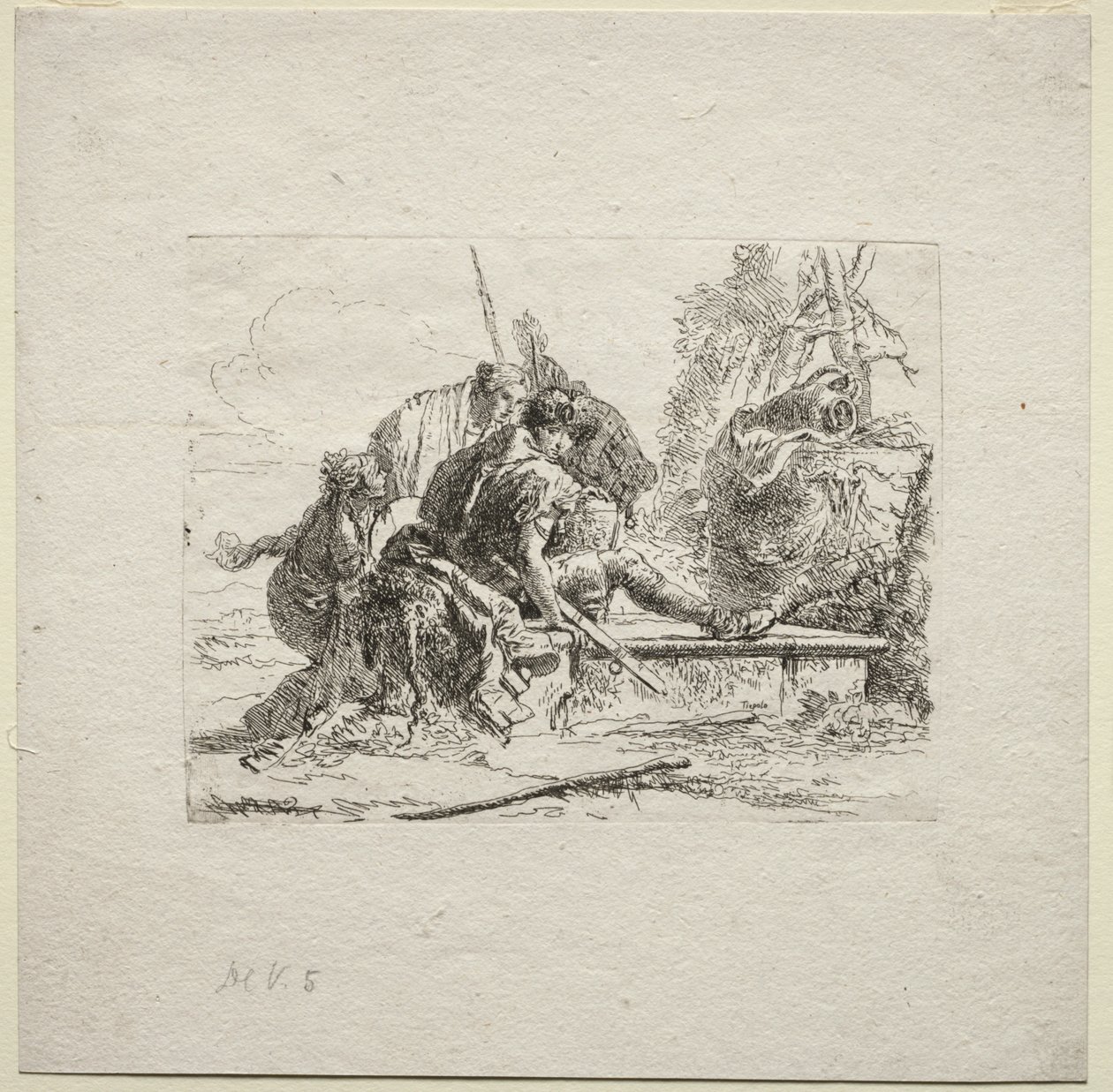 Verschillende Caprices: De twee soldaten en de twee vrouwen door Giovanni Battista Tiepolo