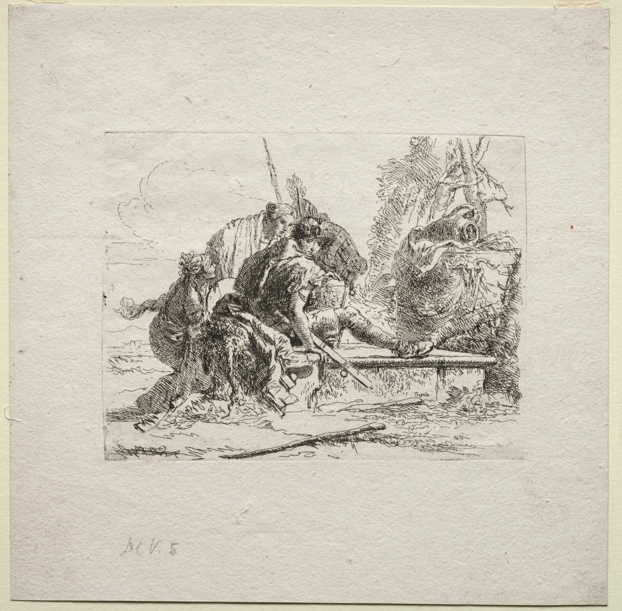 Verschillende Caprices: De twee soldaten en de twee vrouwen door Giovanni Battista Tiepolo