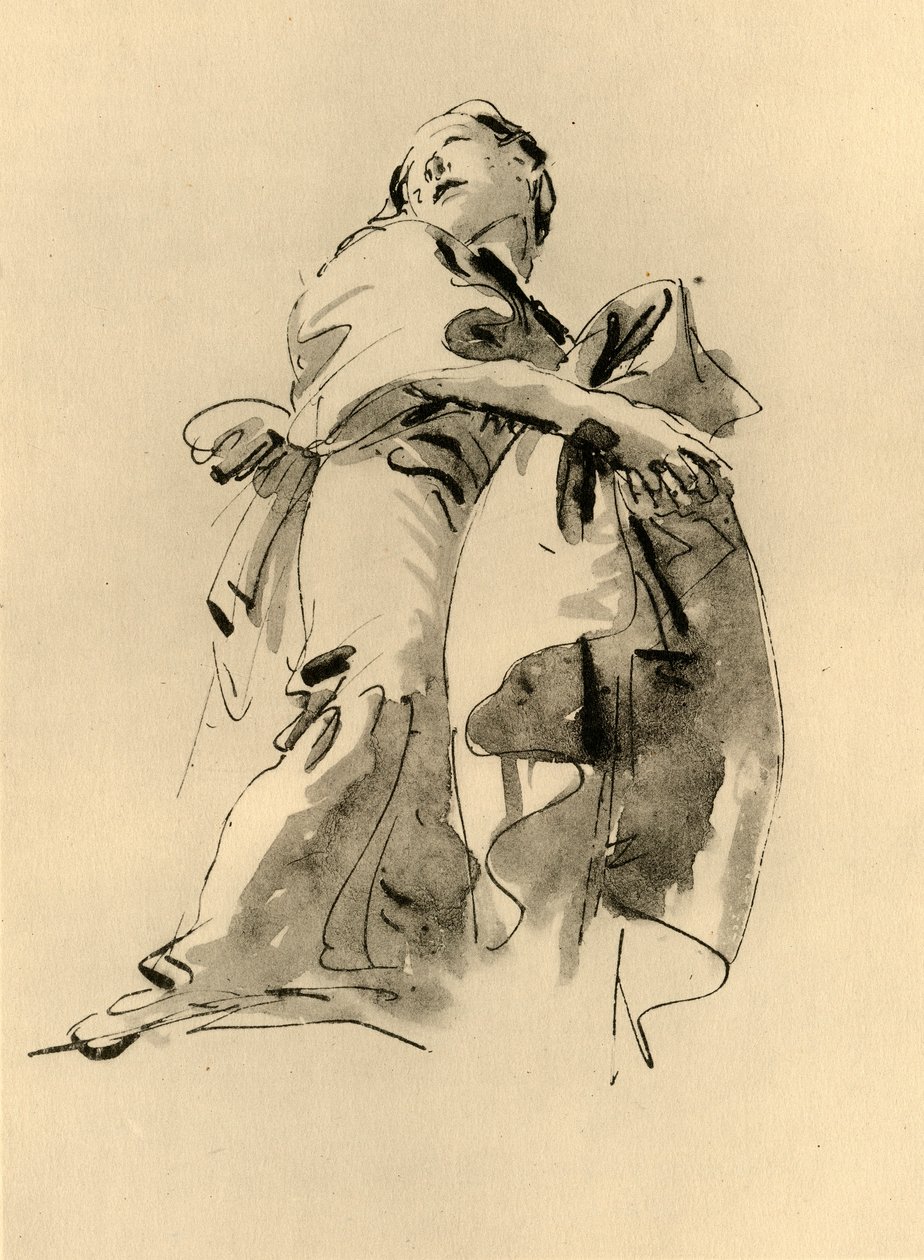 Vrouw buigt naar rechts maar kijkt omhoog door Giovanni Battista Tiepolo