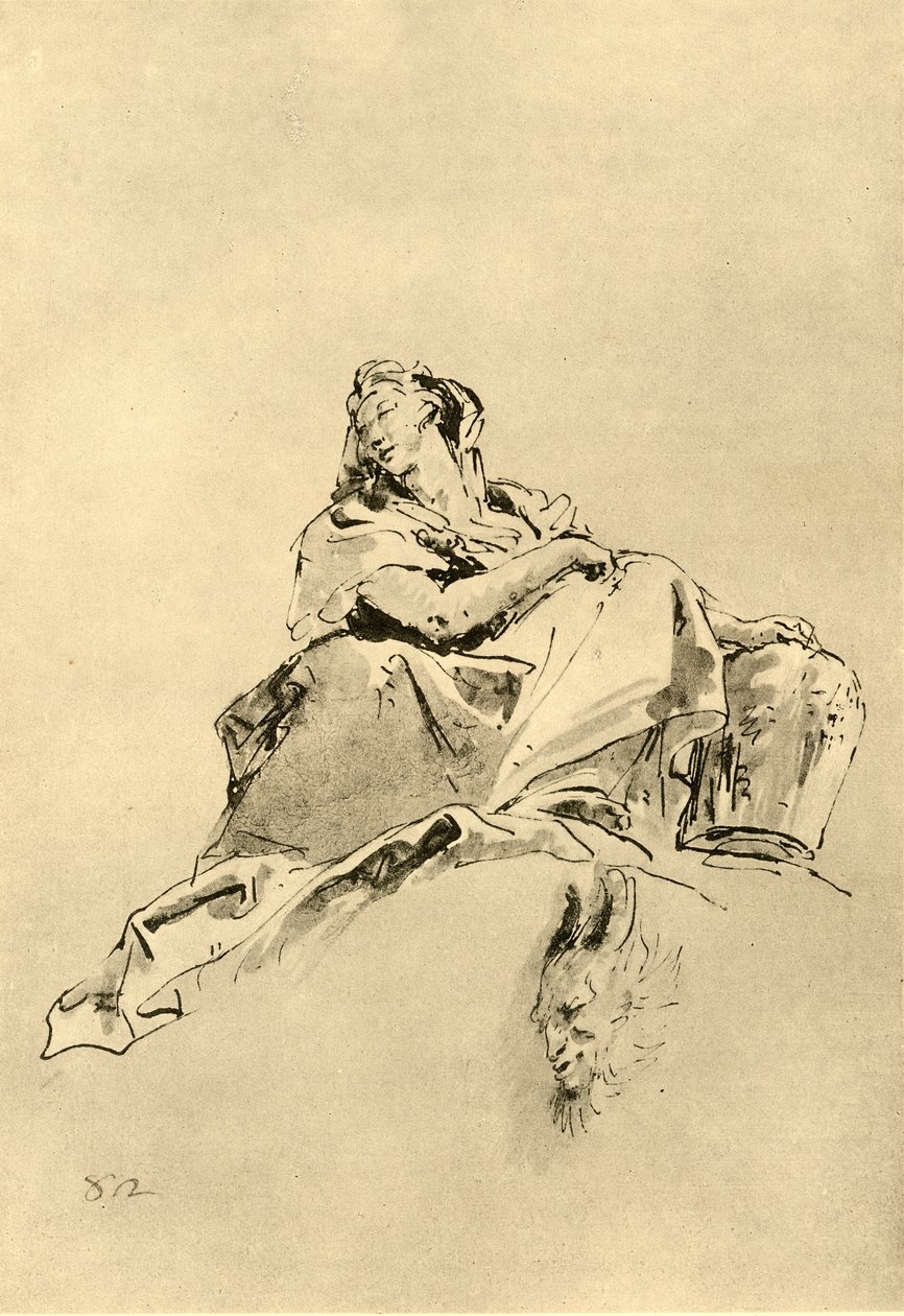 Jonge vrouw zittend, met een kruik naast haar, midden 18e eeuw door Giovanni Battista Tiepolo