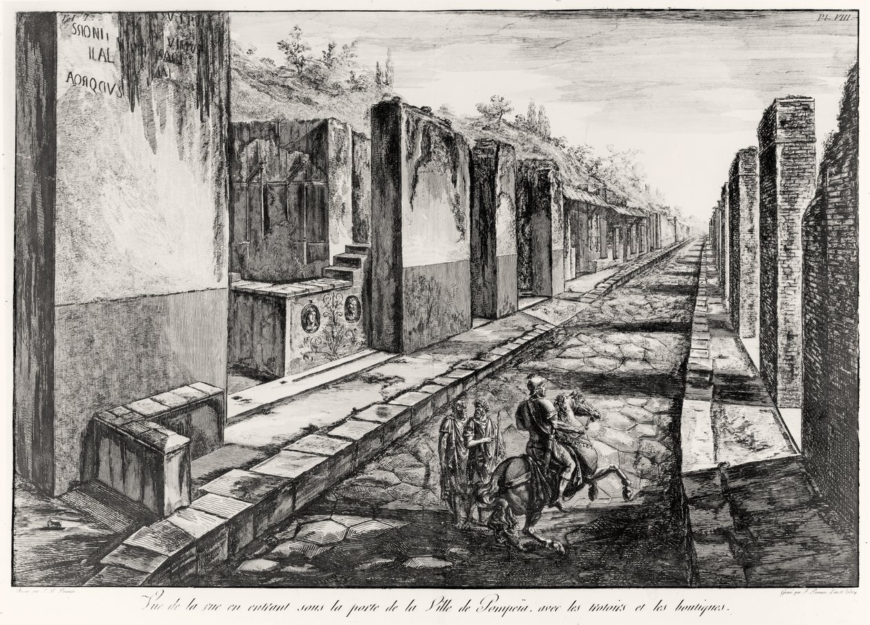 Zicht op de straat van de poort van de stad Pompeii, uit Antiquités de Pompeia door G.B. Piranesi, gegraveerd door Francesco Piranesi (1758-1810) 1804 door Giovanni Battista Piranesi
