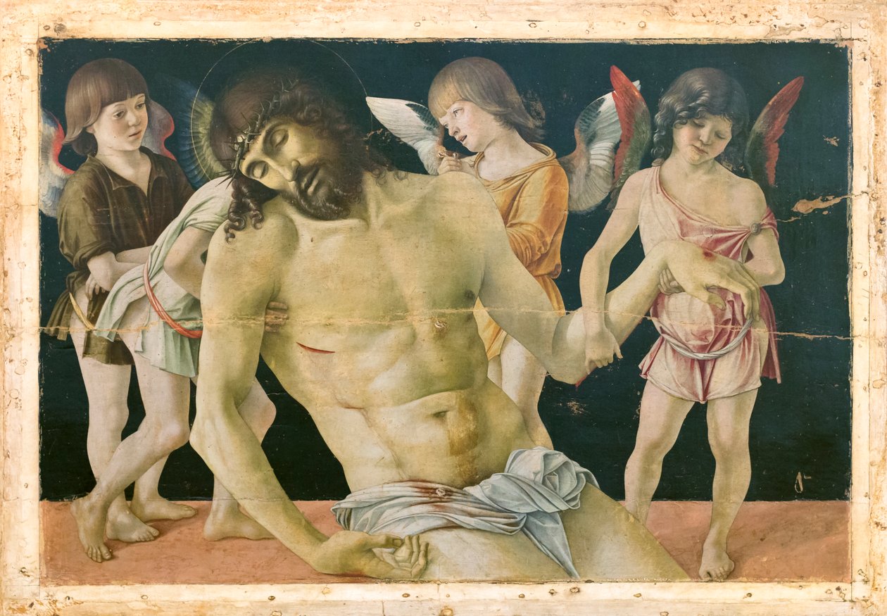 Dode Christus ondersteund door engelen door Giovanni Bellini