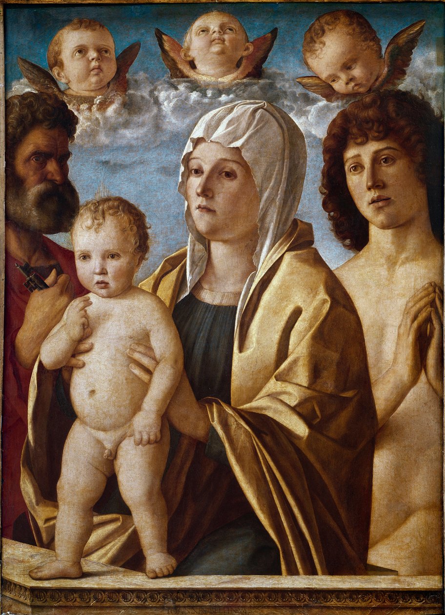 Maagd met kind met St. Peter en St. Sebastian door Giovanni Bellini