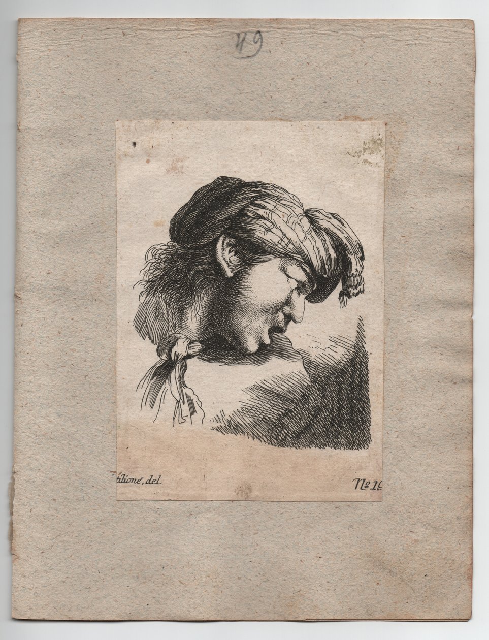 Turks hoofd met sjaal, ca. 1750 door Giovanni Benedetto (1609 64) (after) Castiglione