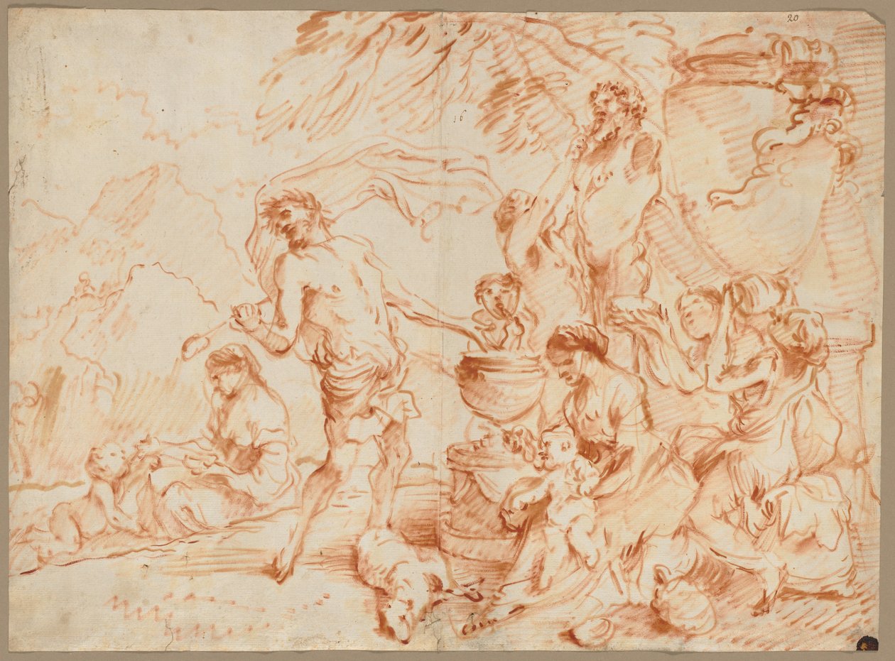 Bacchanaal voor een Herm, vroege 1660s door Giovanni Benedetto Castiglione