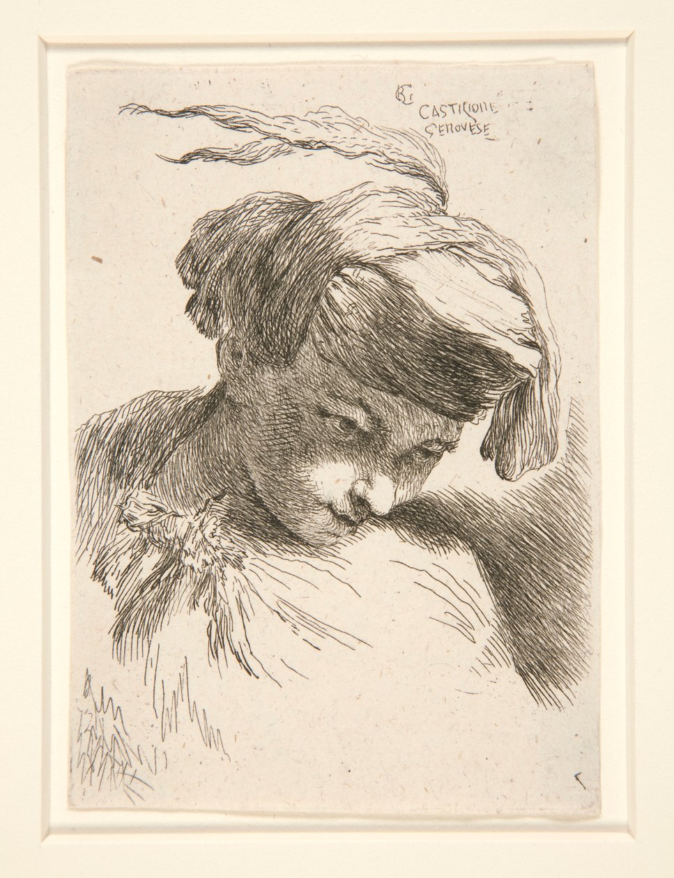 Figuur met hun hoofd tegen hun schouder, uit de serie Kleine studies van hoofden door Giovanni Benedetto Castiglione