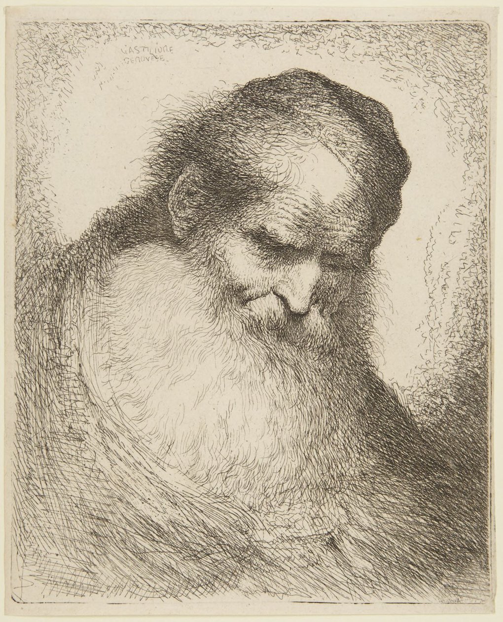 Kop van een bebaarde oude man door Giovanni Benedetto Castiglione