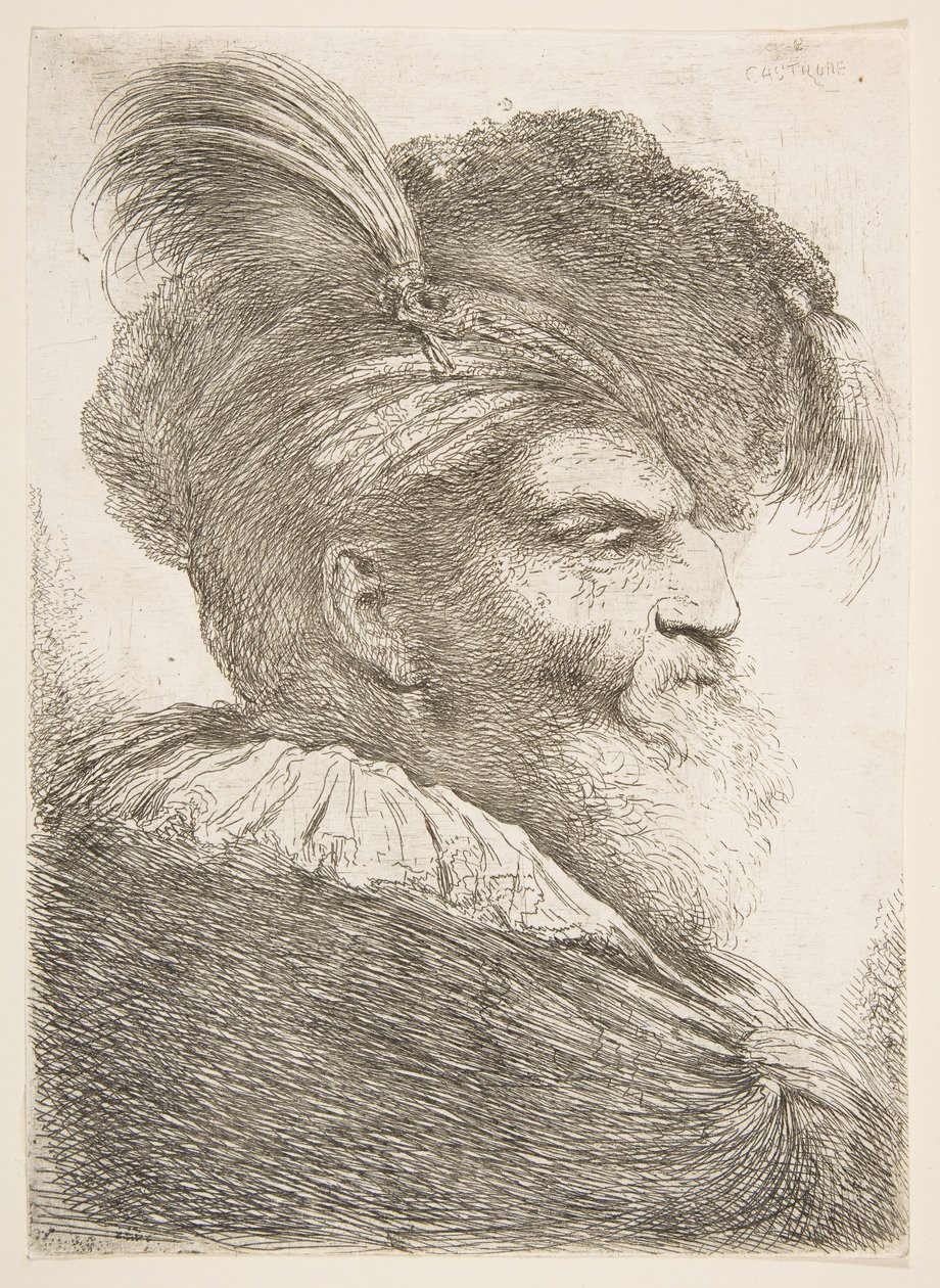 Hoofd van een oude man naar rechts, uit de serie van Grote Oosterse Hoofden door Giovanni Benedetto Castiglione