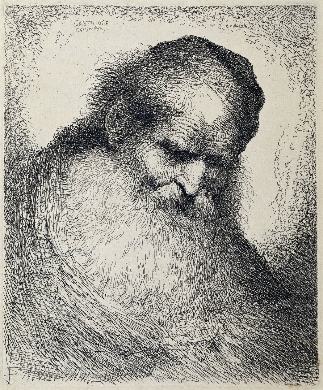 Hoofd van een slapende oude man door Giovanni Benedetto Castiglione