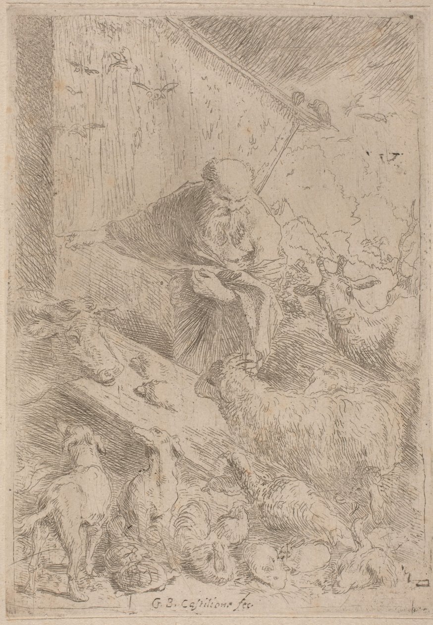 Noach en de Dieren die de Ark Binnenkomen door Giovanni Benedetto Castiglione