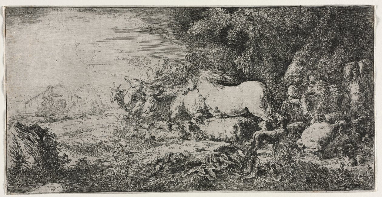 Noach en de Dieren die de Ark Binnenkomen door Giovanni Benedetto Castiglione