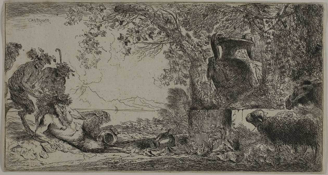 Pan Liggend voor een Grote Vaas door Giovanni Benedetto Castiglione