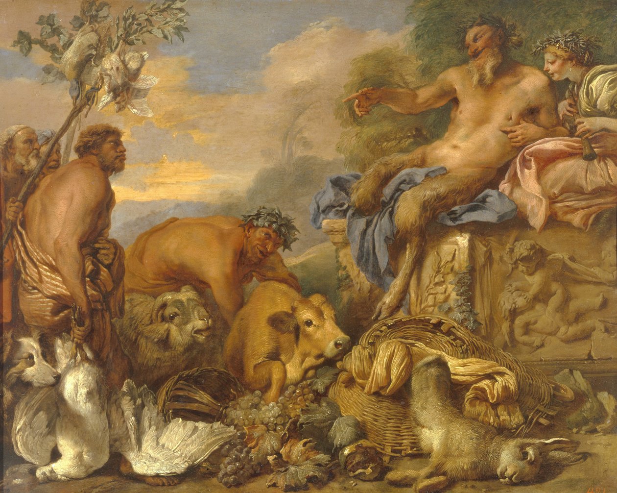 Satyrs brengen hun geschenken, vroege jaren 1640 door Giovanni Benedetto Castiglione