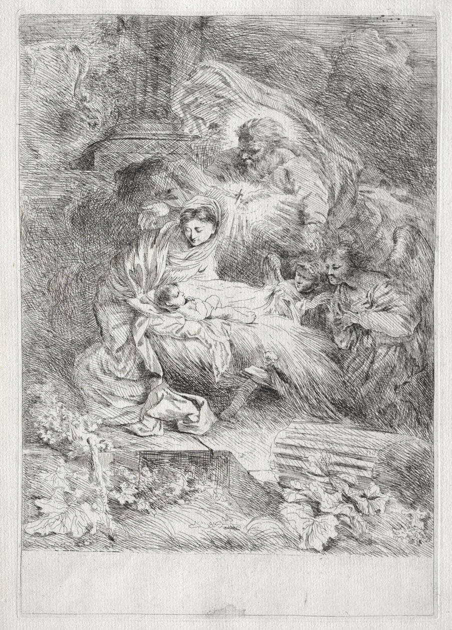 De Geboorte met God de Vader en de Heilige Geest door Giovanni Benedetto Castiglione