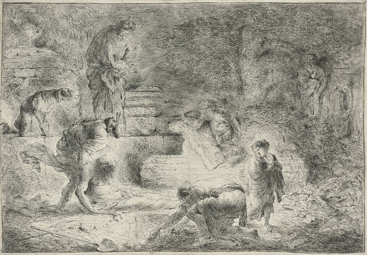 Tobit Begraaft de Doden, circa 1647-51 door Giovanni Benedetto Castiglione