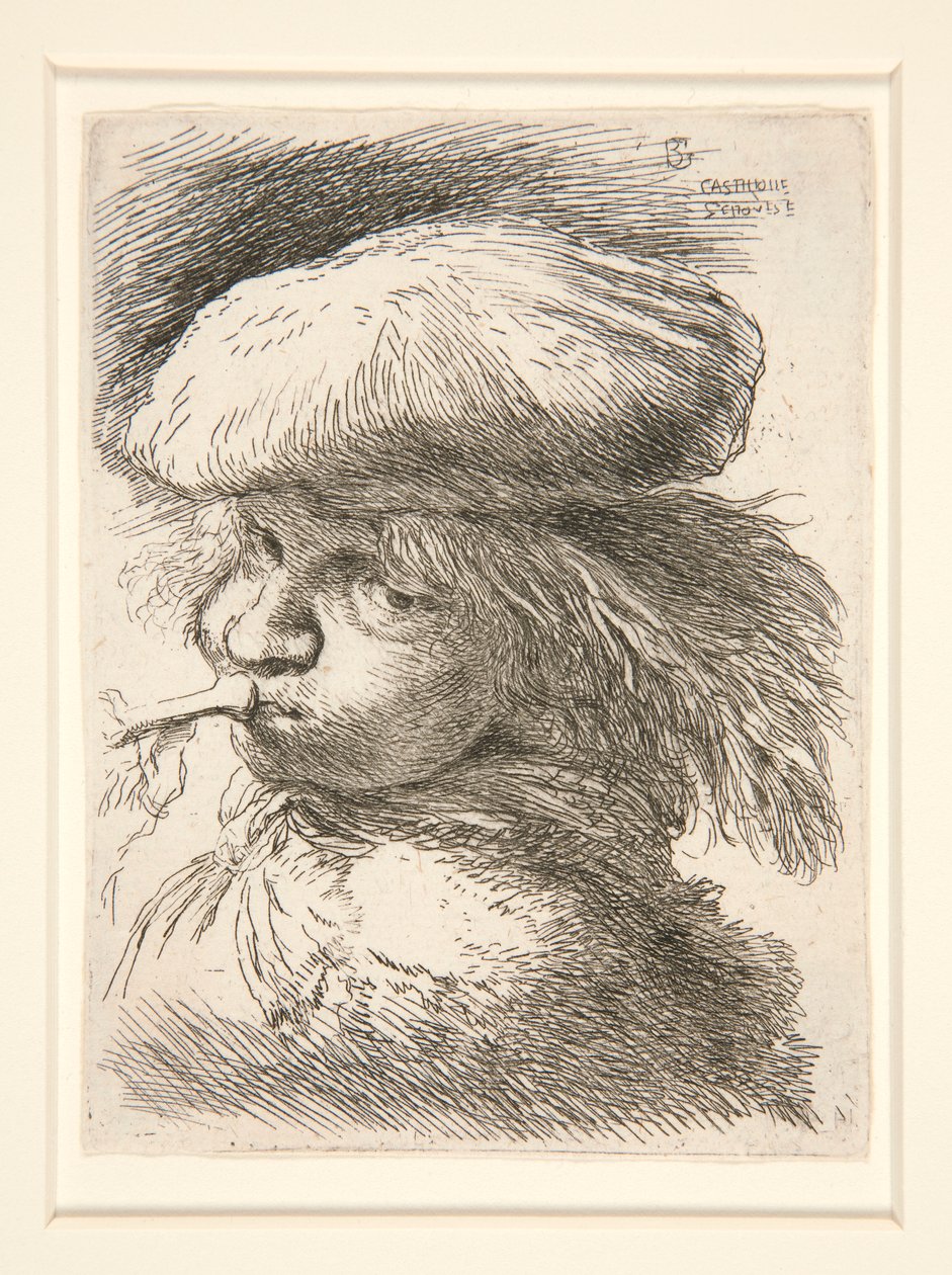 Jonge Man die Trompet Blaast, uit de serie Les petites tetes d door Giovanni Benedetto Castiglione