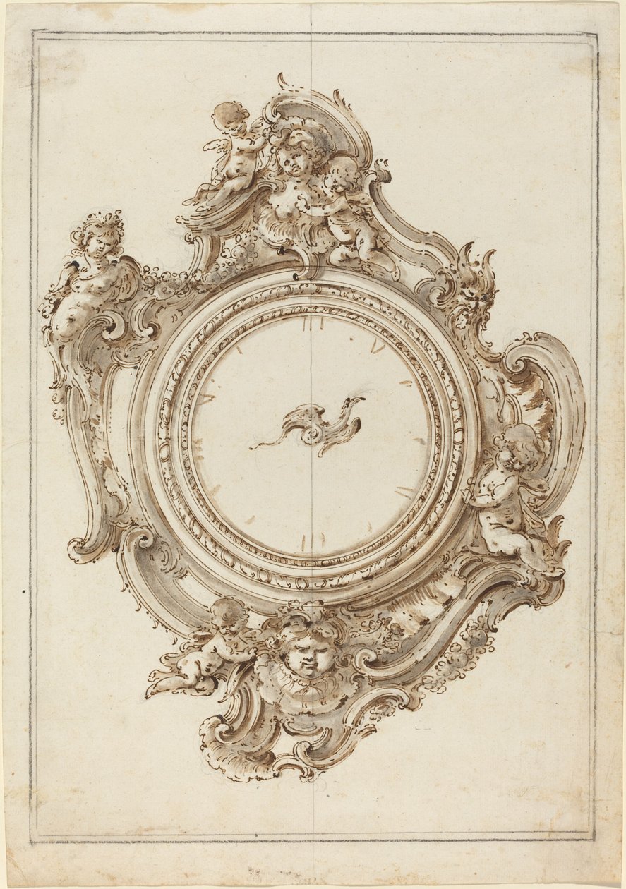 Rococo Klok met Sirenen, Putti, Maskers en een Paradijsvogel Wijzer door Giovanni Bettati