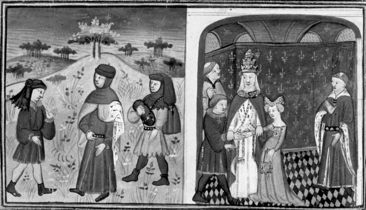 Decameron, Alexander ontmoet een jonge abt; de paus trouwt Alexander met de prinses van Engeland. Tweede dag, kort verhaal 3 door Giovanni Boccaccio