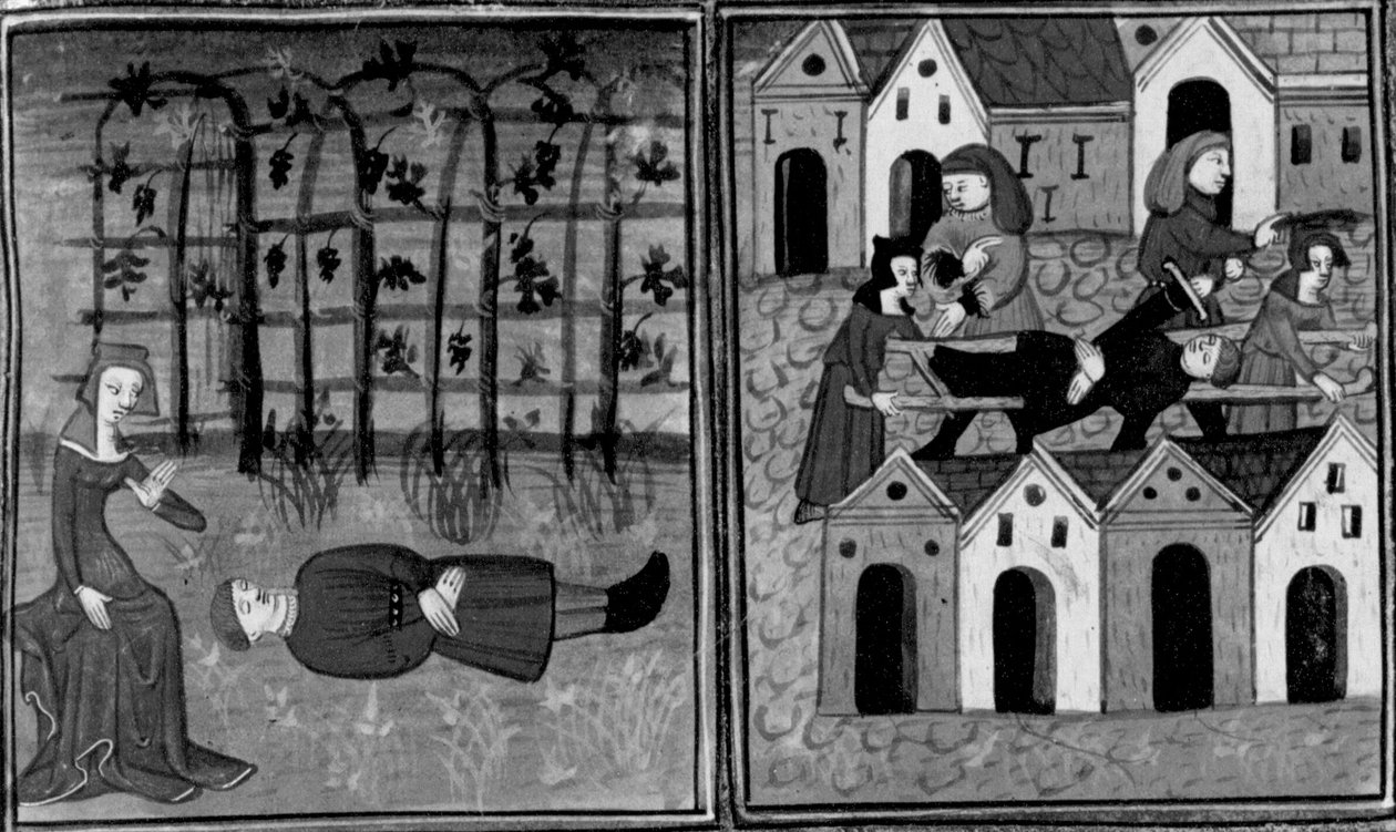Decameron,
Andreuola vindt Gabriote dood; de podestà arresteert Andreuola. Vierde dag, nieuwsbericht 6 door Giovanni Boccaccio