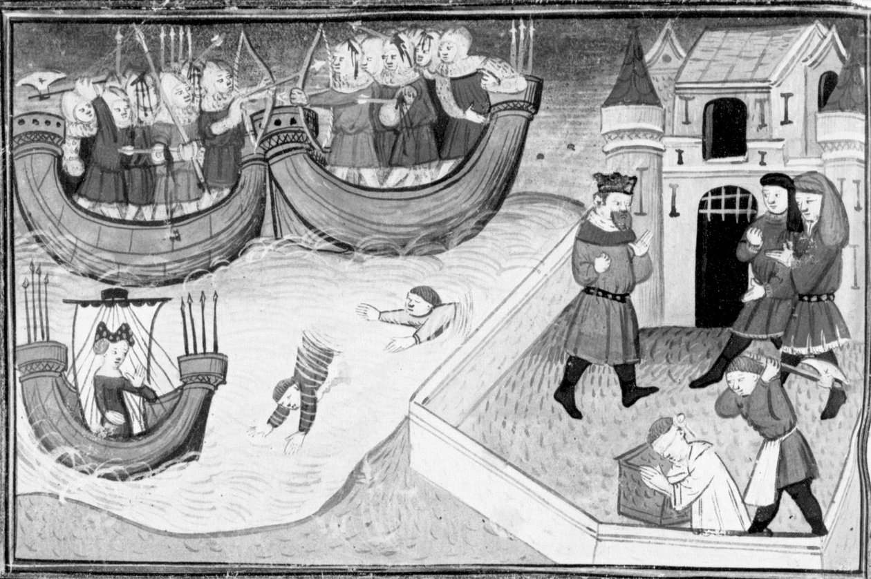 Decameron, Gerbino gaat aan boord van het schip van de dochter van de koning van Tunis; Gerbino wordt onthoofd. Vierde dag, kort verhaal 4 door Giovanni Boccaccio