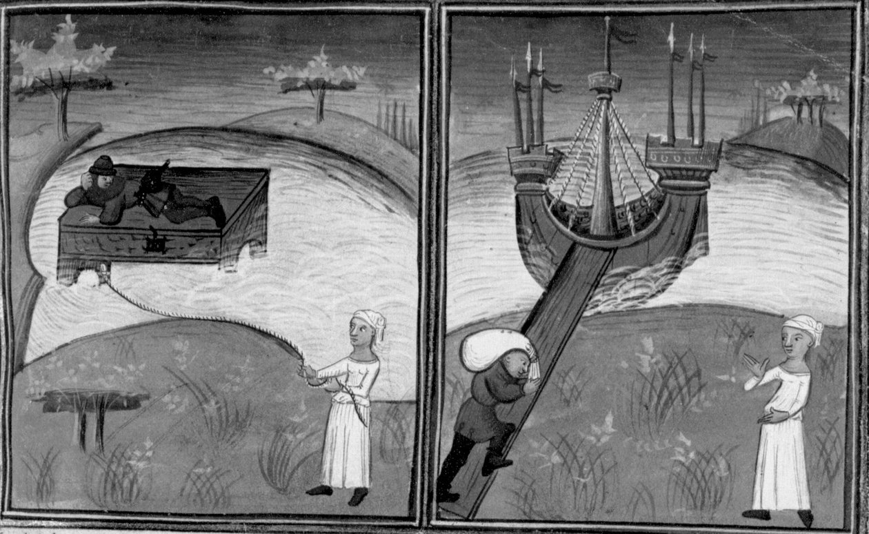 Decameron, Landolfo Rufolo wordt gered door een vrouw; Landolfo keert terug naar huis. Tweede dag, kort verhaal 4 door Giovanni Boccaccio