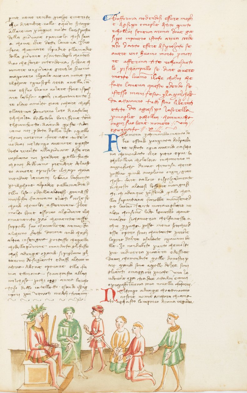 Decameron, Dat een echte vriend iets liefs is - Tancredi die geliefden bespioneert , Tiende dag, kort verhaal 8. door Giovanni Boccaccio
