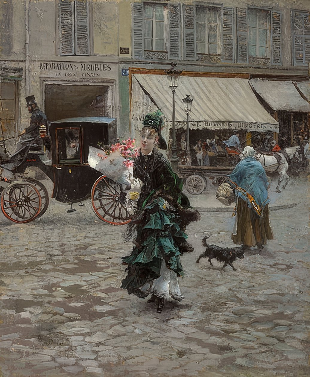 Bij het oversteken van de straat door Giovanni Boldini
