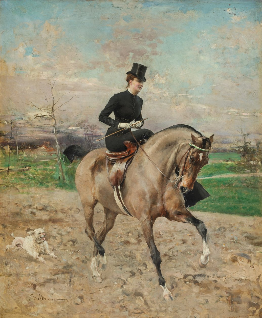 Ruiter. Alice Régnault te paard, 1878 door Giovanni Boldini