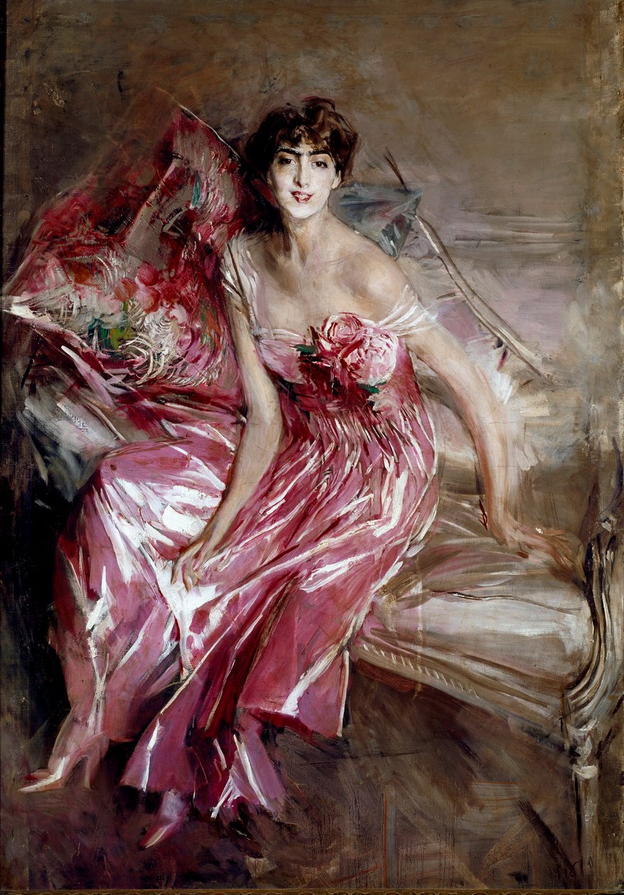 Portret van Madame Olivia Concha de Fontecilla of de Dame in het Roze door Giovanni Boldini