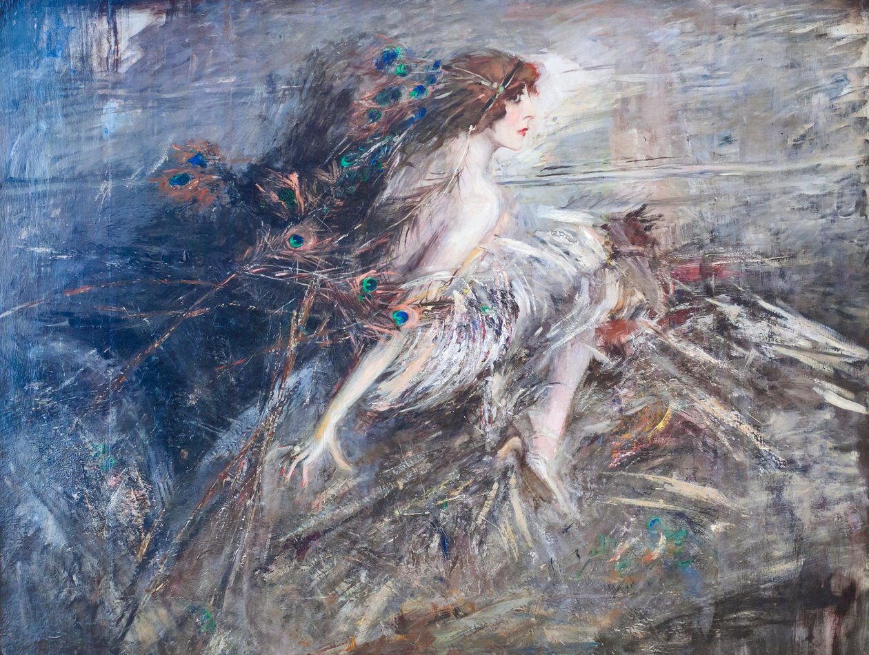 Portret van de markiezin Casati met pauwenveren door Giovanni Boldini