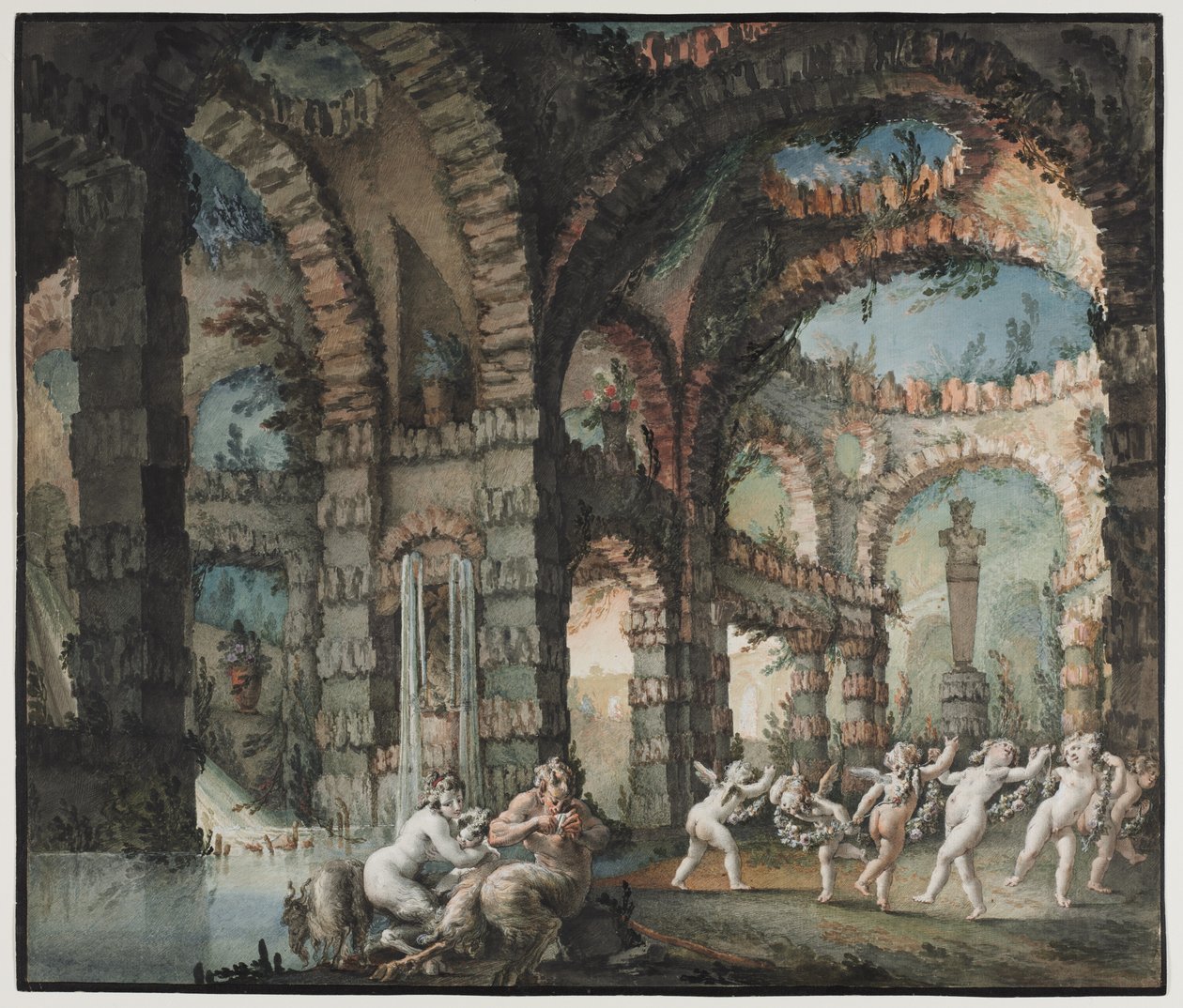 Familie van saters met dansende cherubijnen, c. 1775-1776 door Giovanni David
