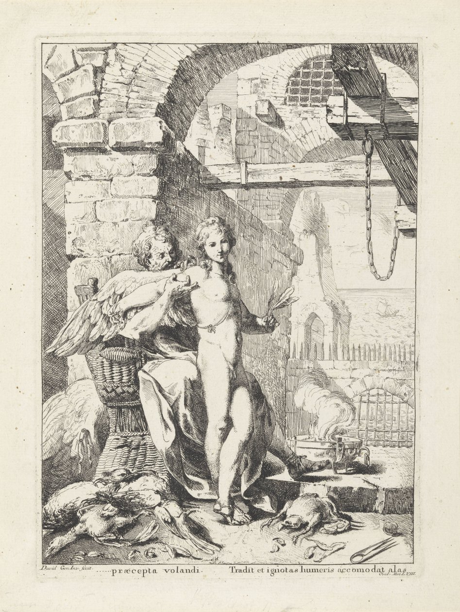 Icarus krijgt van Daedalus zijn vleugels aangezet door Giovanni David