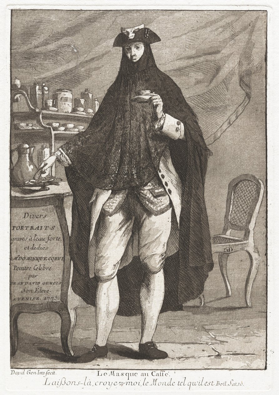 De gemaskerde man die koffie drinkt door Giovanni David