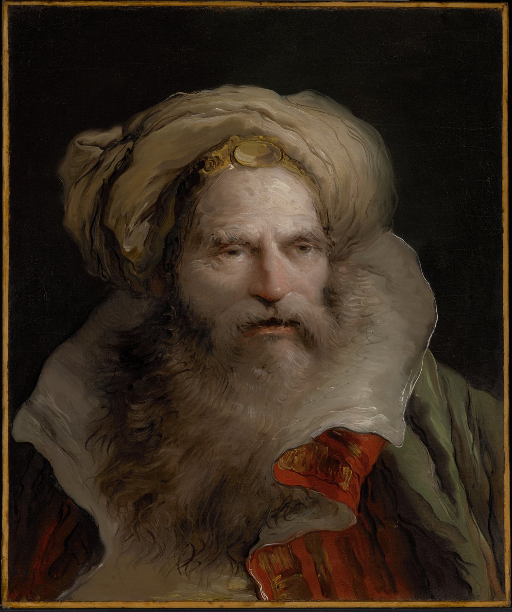 Een bebaarde man met een tulband door Giovanni Domenico Tiepolo