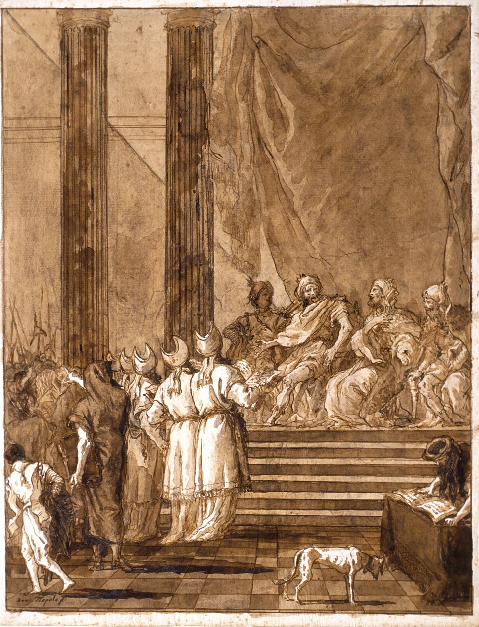 Een dispuut tussen koningen en priesters door Giovanni Domenico Tiepolo