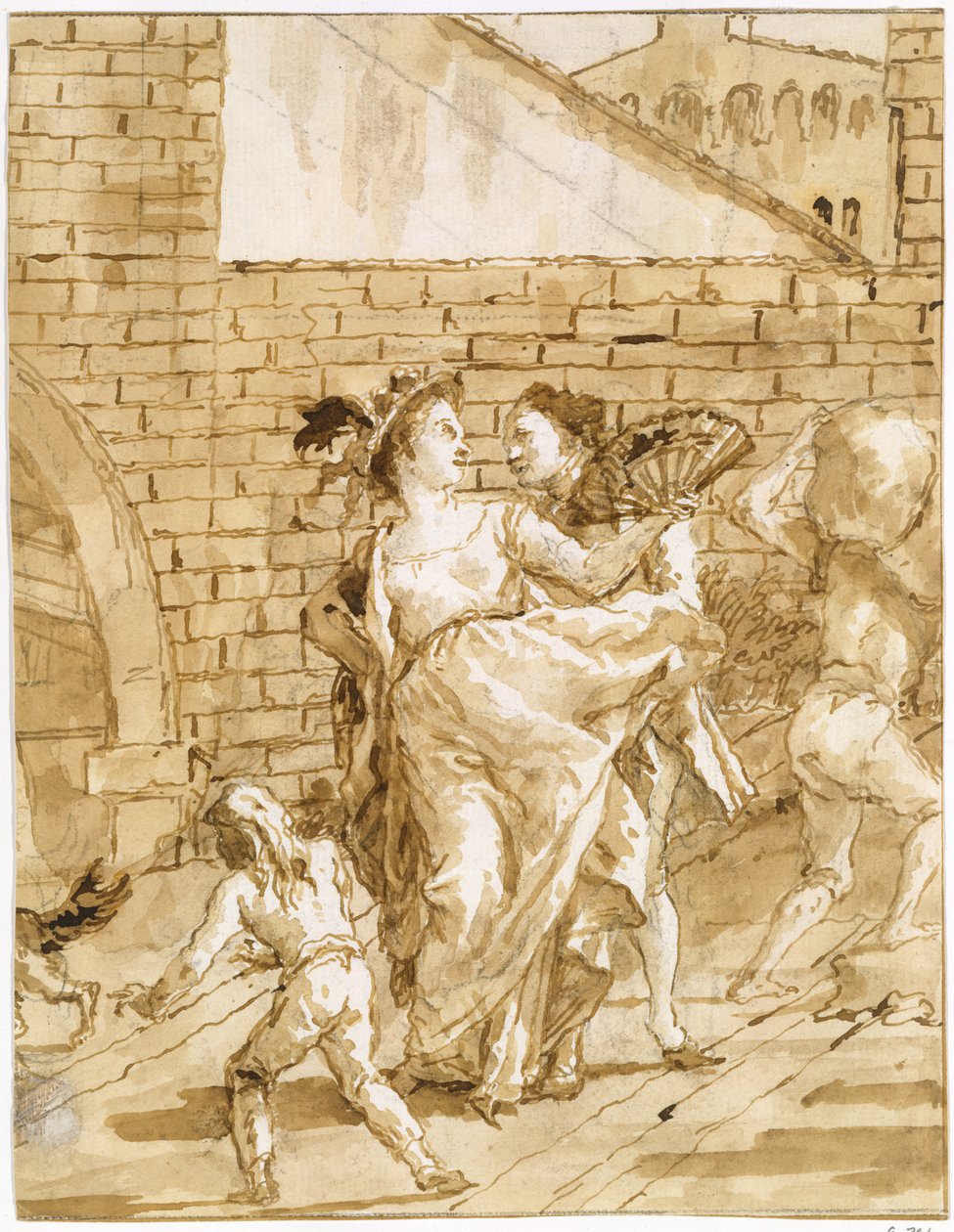 Eine Flirterei door Giovanni Domenico Tiepolo