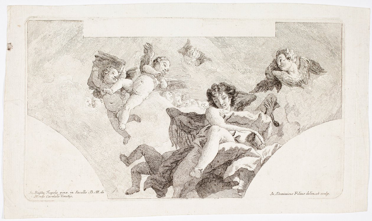 Engelen die de aflaten van de Karmelieten dragen door Giovanni Domenico Tiepolo
