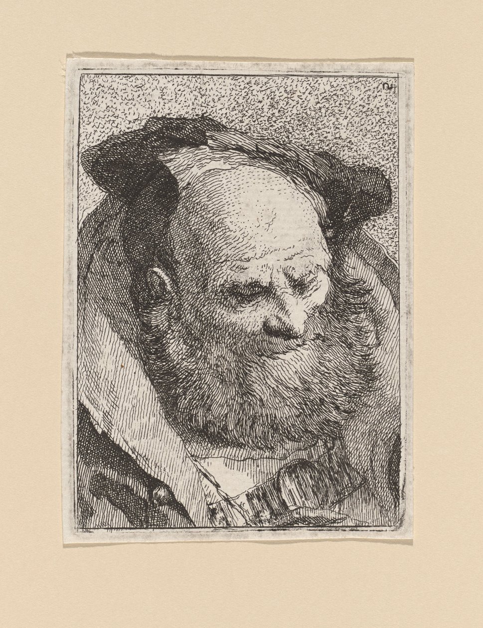Bebaarde oude man, uit de Raccolta di Teste (verzameling van koppen) door Giovanni Domenico Tiepolo