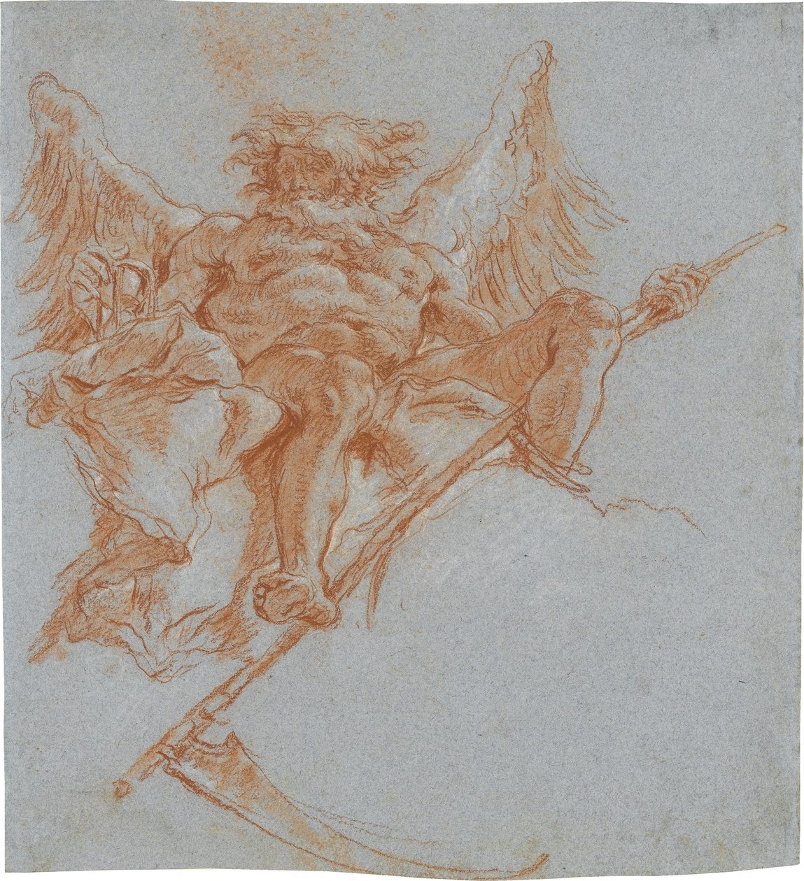 Chronos op wolken; verso: gewaadstudie door Giovanni Domenico Tiepolo