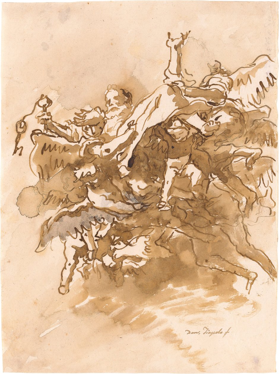 Der heilige Petrus von Engeln in den Himmel getragen door Giovanni Domenico Tiepolo